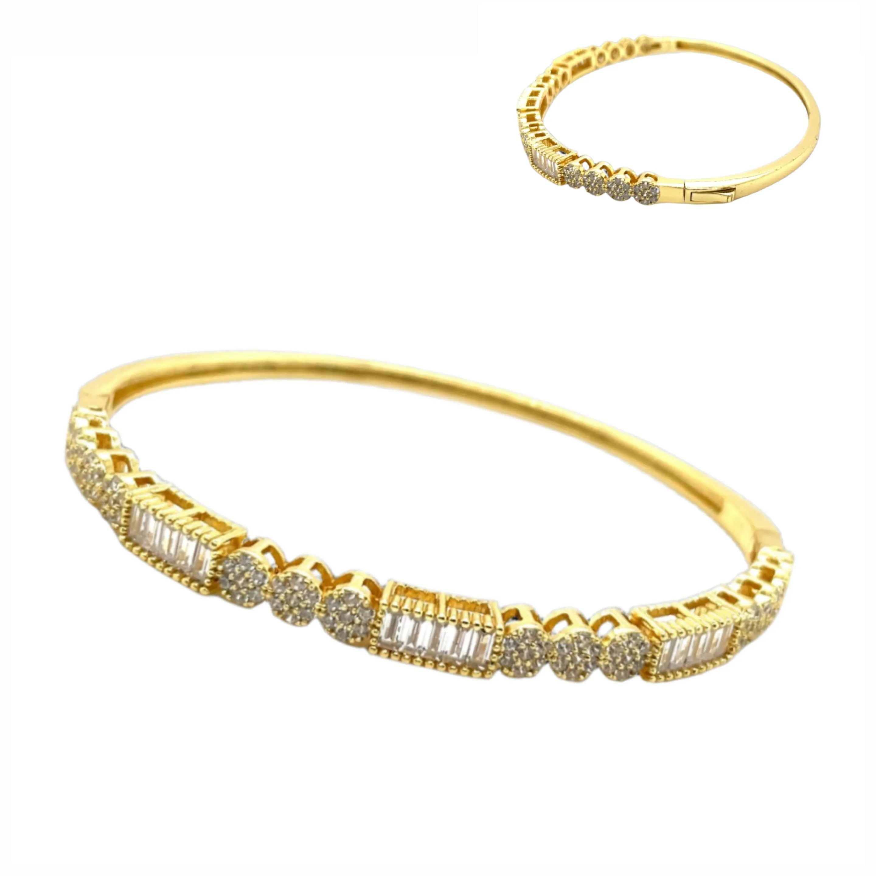 Festiv Round & Baguette Cubic Zirconia 925 Sterling Silver Bracelet Bangle
