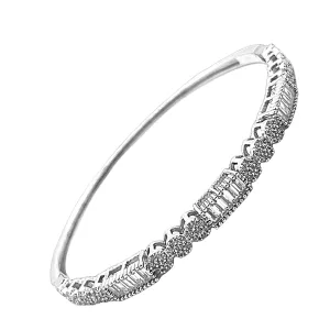 Festiv Round & Baguette Cubic Zirconia 925 Sterling Silver Bracelet Bangle
