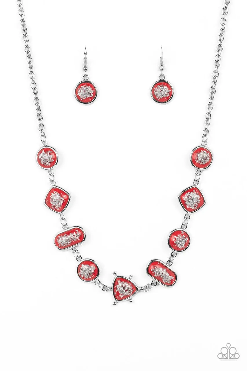 Fleek and Flecked - Red - Silver Glitter Bead Paparazzi Short Necklace