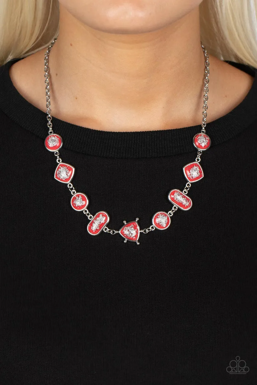 Fleek and Flecked - Red - Silver Glitter Bead Paparazzi Short Necklace