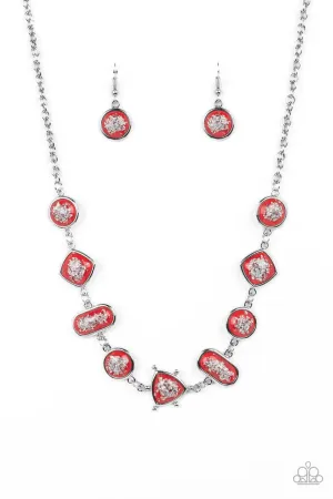 Fleek and Flecked - Red - Silver Glitter Bead Paparazzi Short Necklace