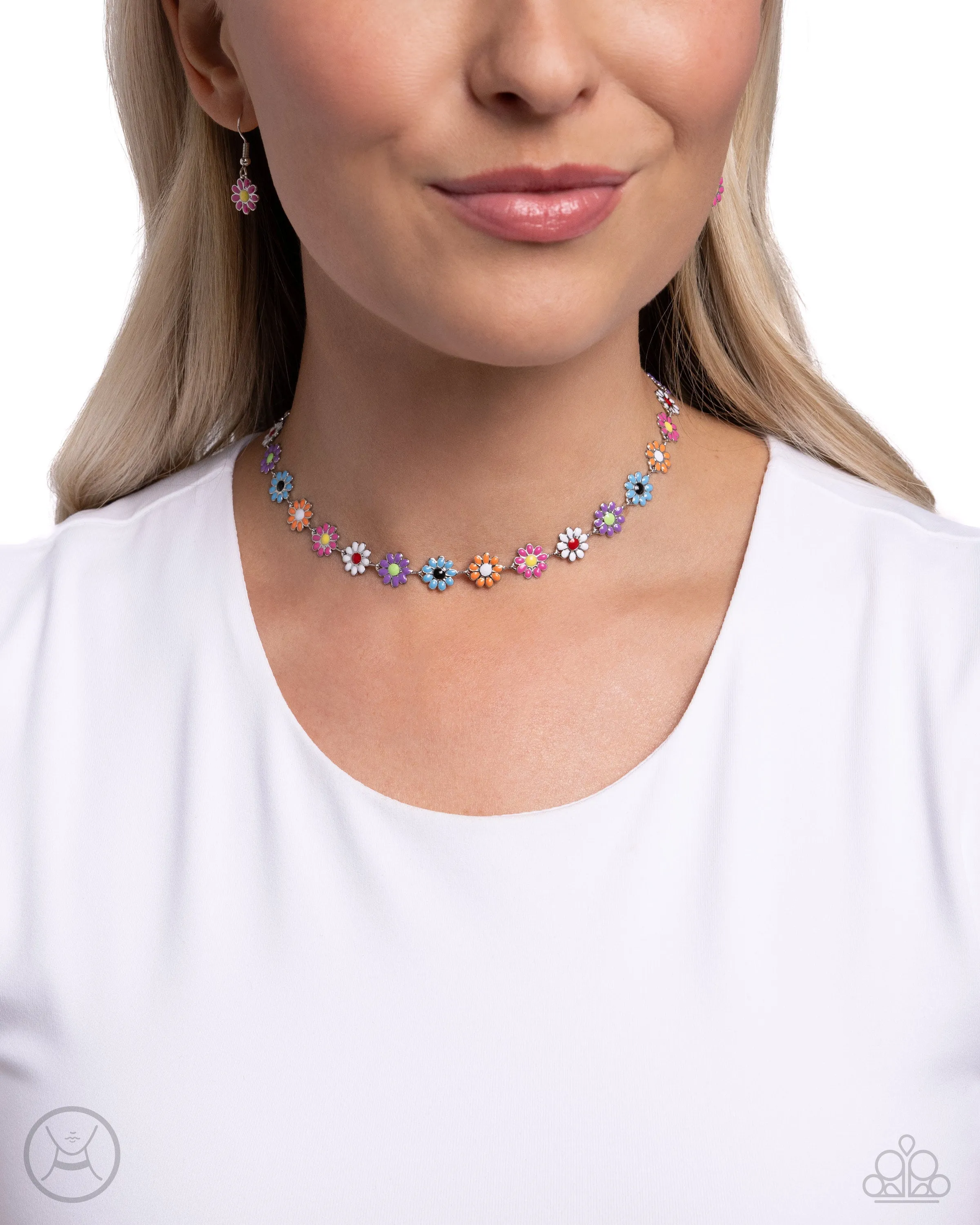 Floral Falsetto - Multi - Colorful Painted Flower Paparazzi Choker Necklace