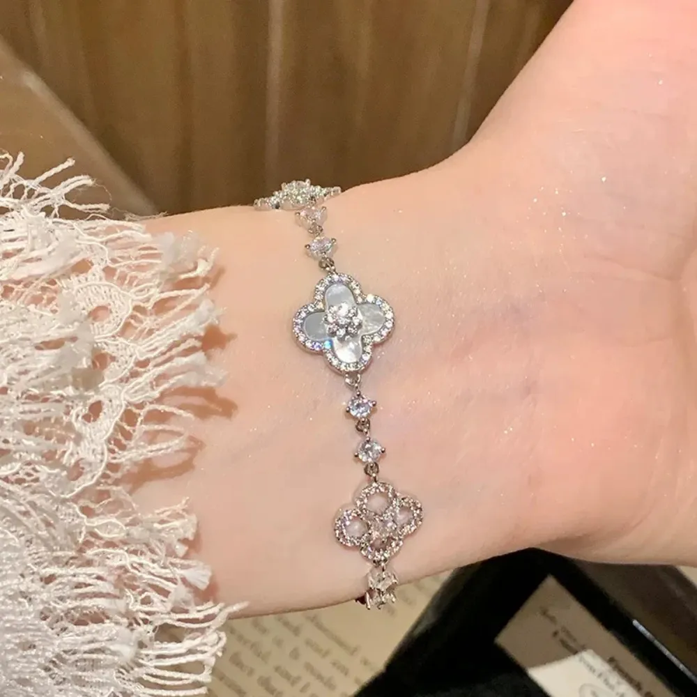 Flower Inspired Adjustable Chain Bracelet With Crystal Accents