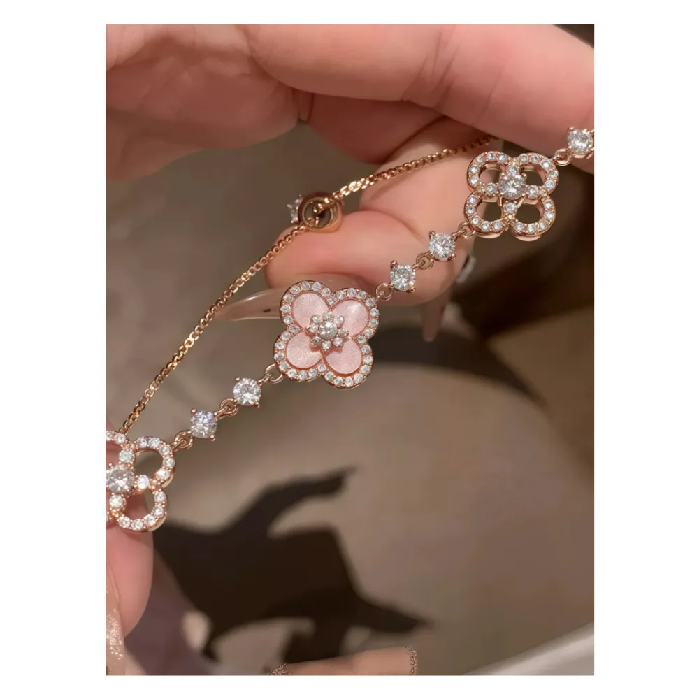 Flower Inspired Adjustable Chain Bracelet With Crystal Accents