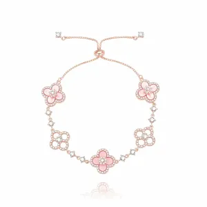 Flower Inspired Adjustable Chain Bracelet With Crystal Accents