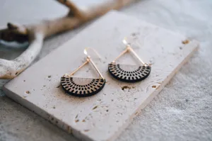Flying Lotus Half Moon Wood Earrings