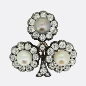 Friedrich Köchli Pearl and Diamond Clover Brooch