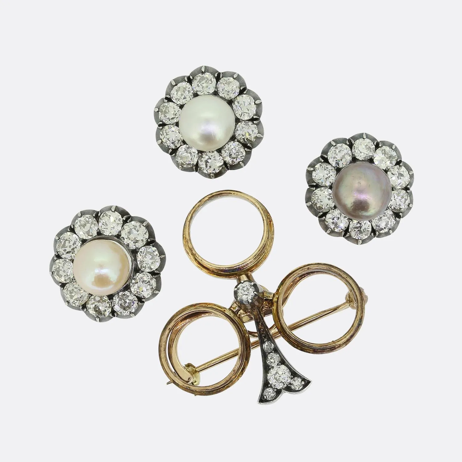 Friedrich Köchli Pearl and Diamond Clover Brooch