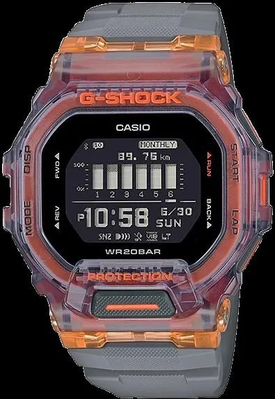 G-Shock Square-Face Vital-Bright Orange-Grey Watch