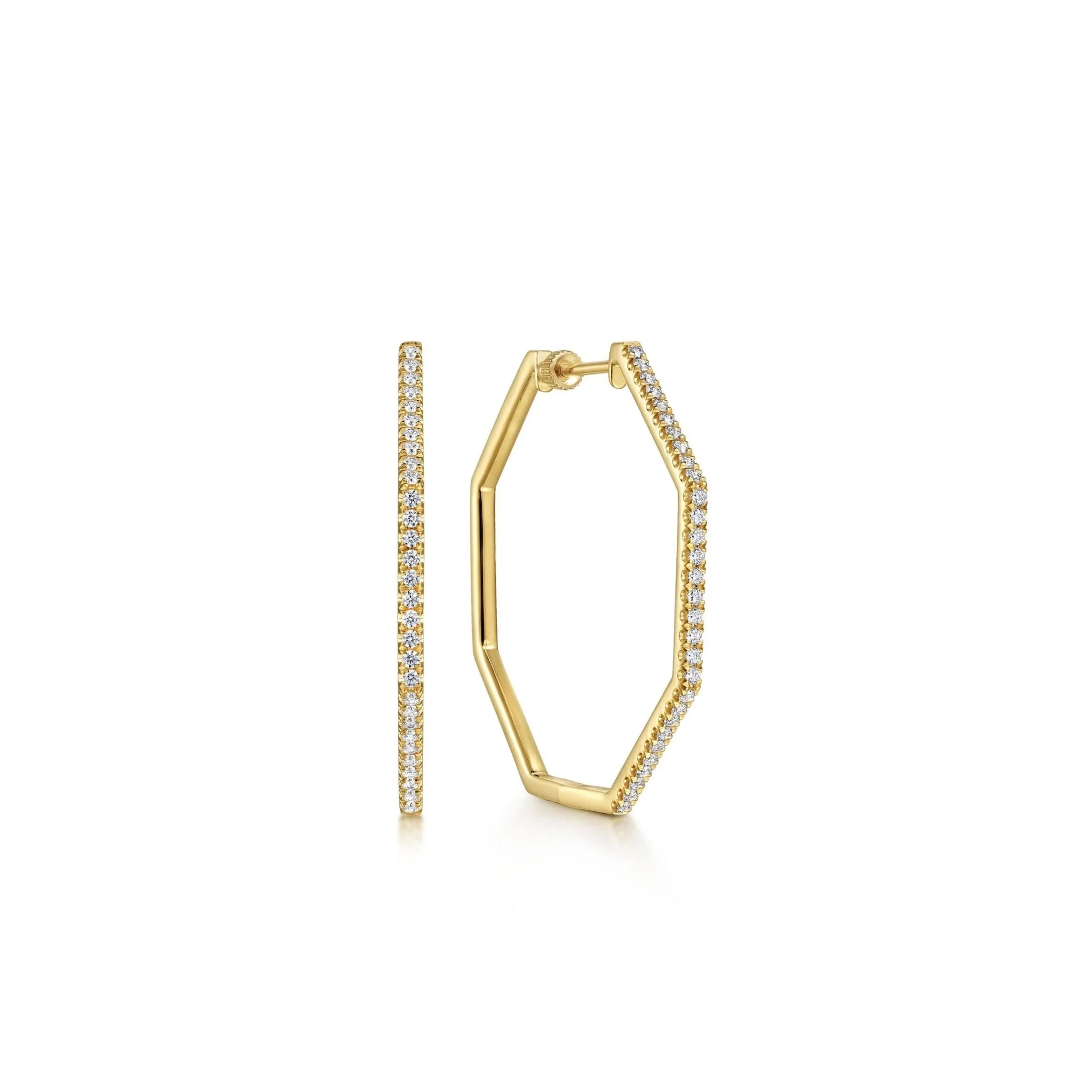 Gabriel & Co. Geometric Yellow Gold Diamond Hoop Earrings