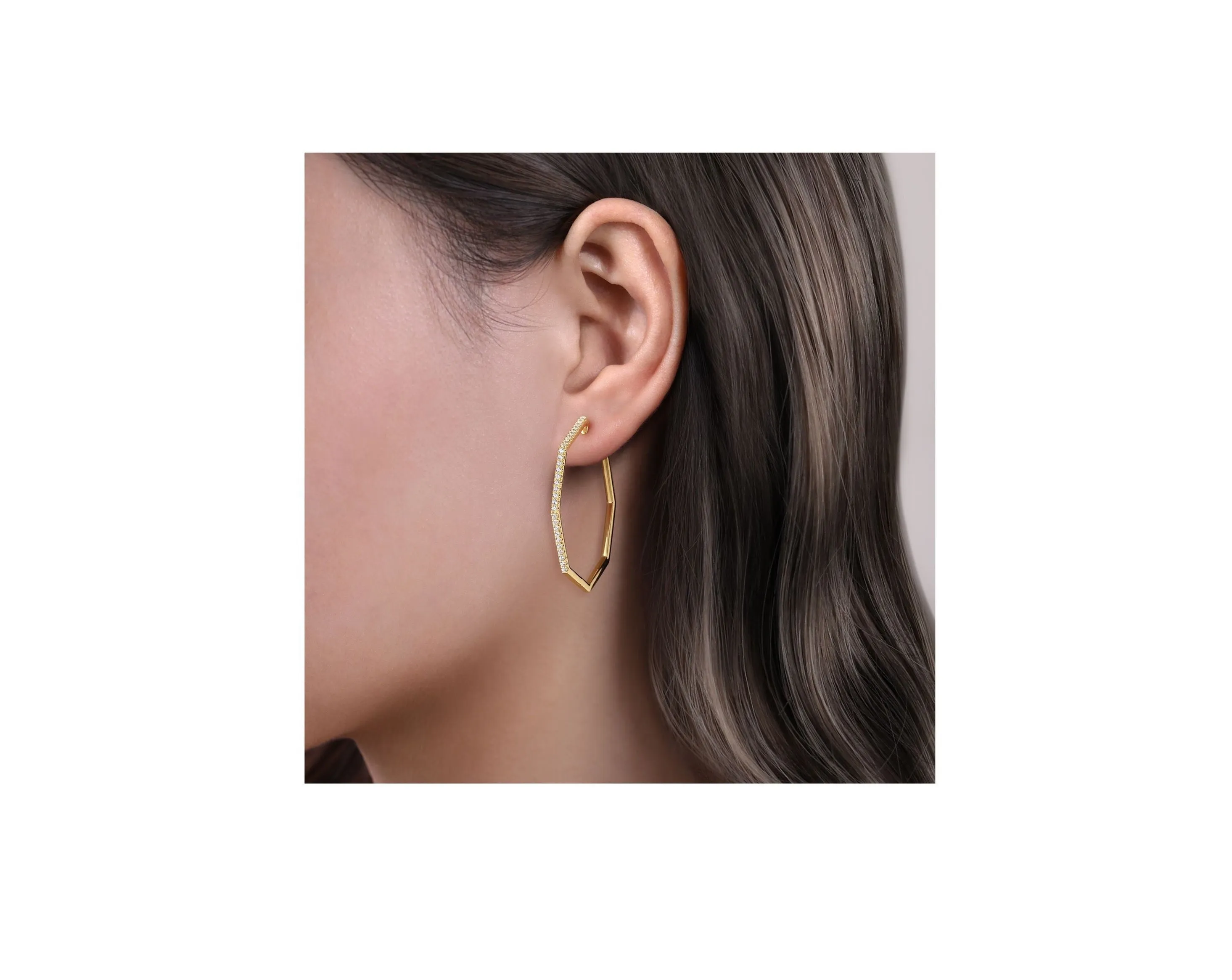 Gabriel & Co. Geometric Yellow Gold Diamond Hoop Earrings