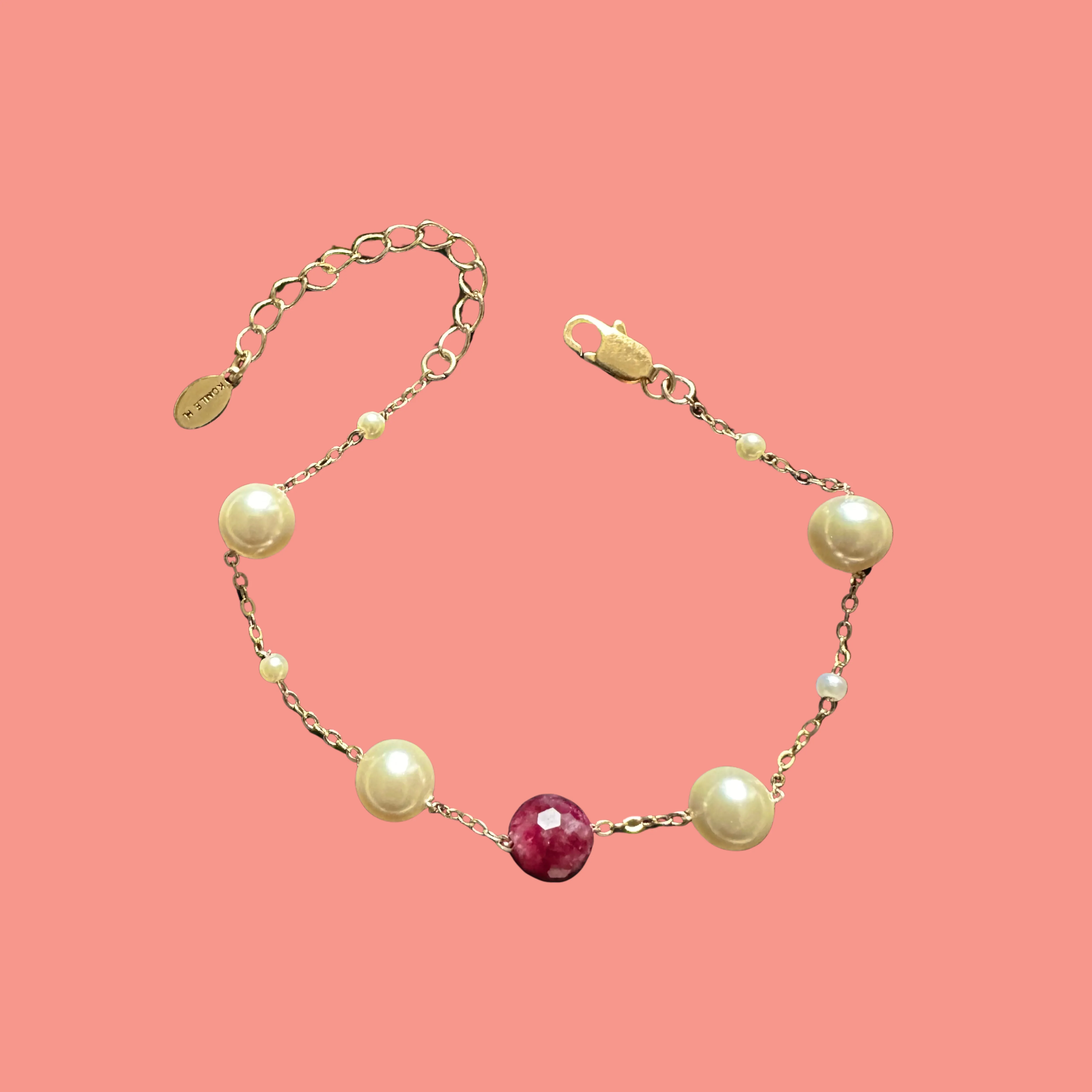 Garnet Birth Gemstone & Swarovski Pearl Adjustable Bracelet For Her