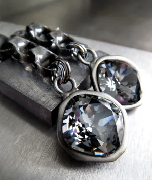 GEAR - Bold Chunky Chain Earrings with Dark Grey Crystal