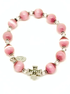 Genuine Pink Cats Eye Rosary Bracelet (10 mm)