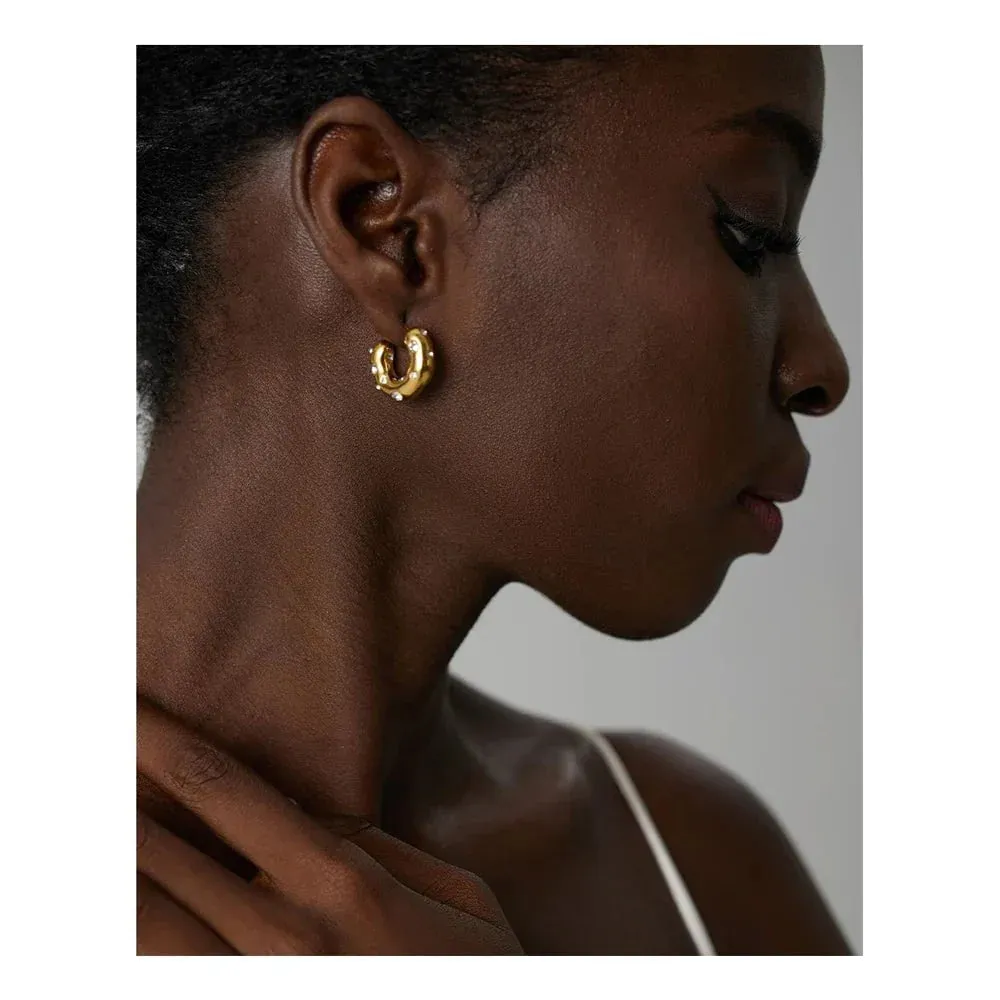 Geometric Chunky Stud Earrings with Delicate Cubic Zirconia for Women
