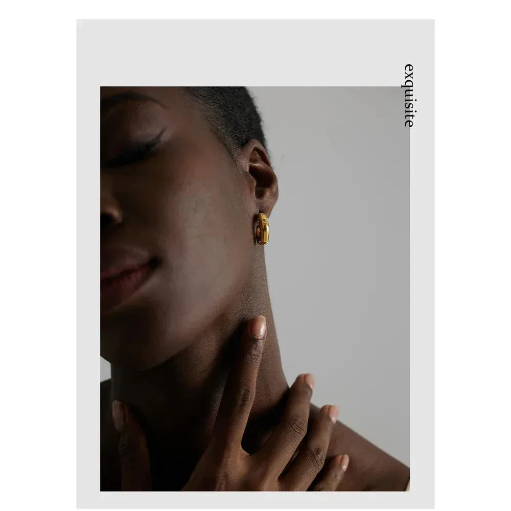Geometric Chunky Stud Earrings with Delicate Cubic Zirconia for Women