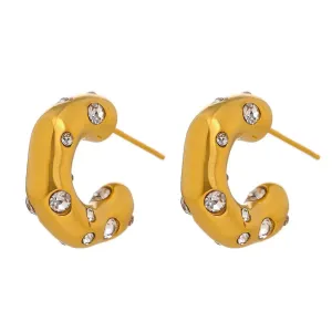 Geometric Chunky Stud Earrings with Delicate Cubic Zirconia for Women