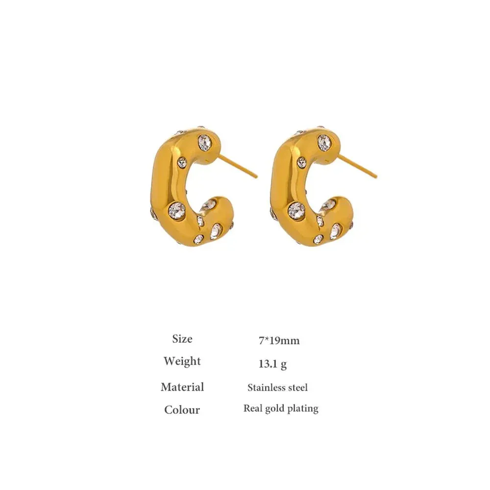 Geometric Chunky Stud Earrings with Delicate Cubic Zirconia for Women