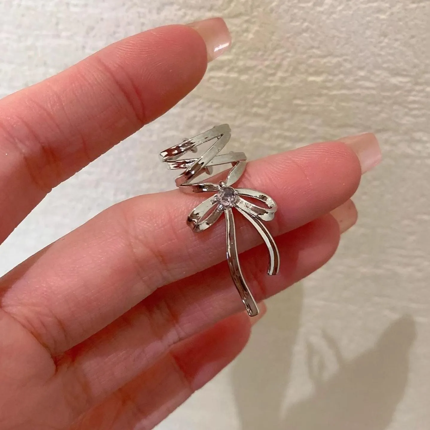 Geometric CZ Inliad Ribbon Bowknot Ear Wrap Earrings