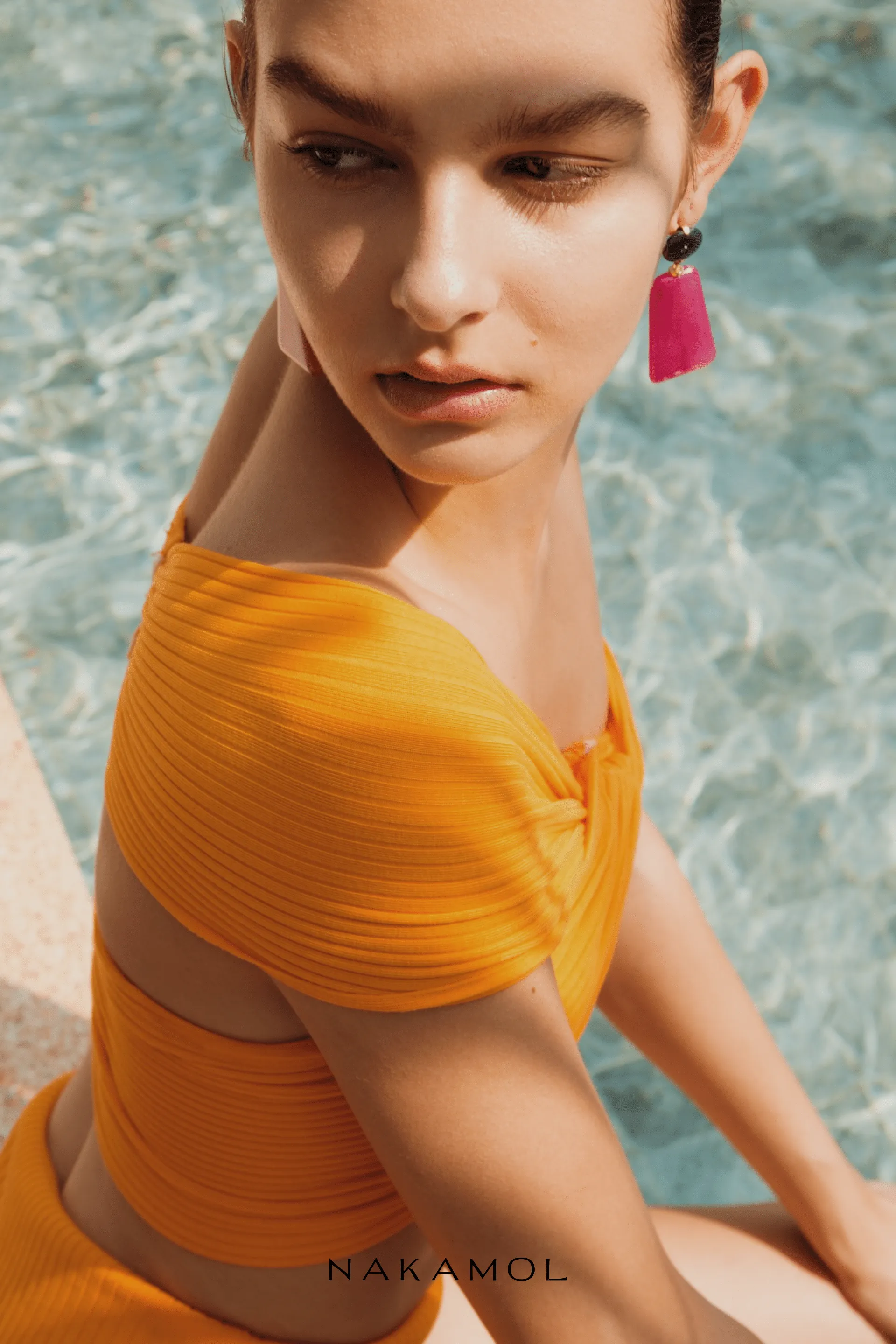 Geometric Fuschia Blue Drop Earrings