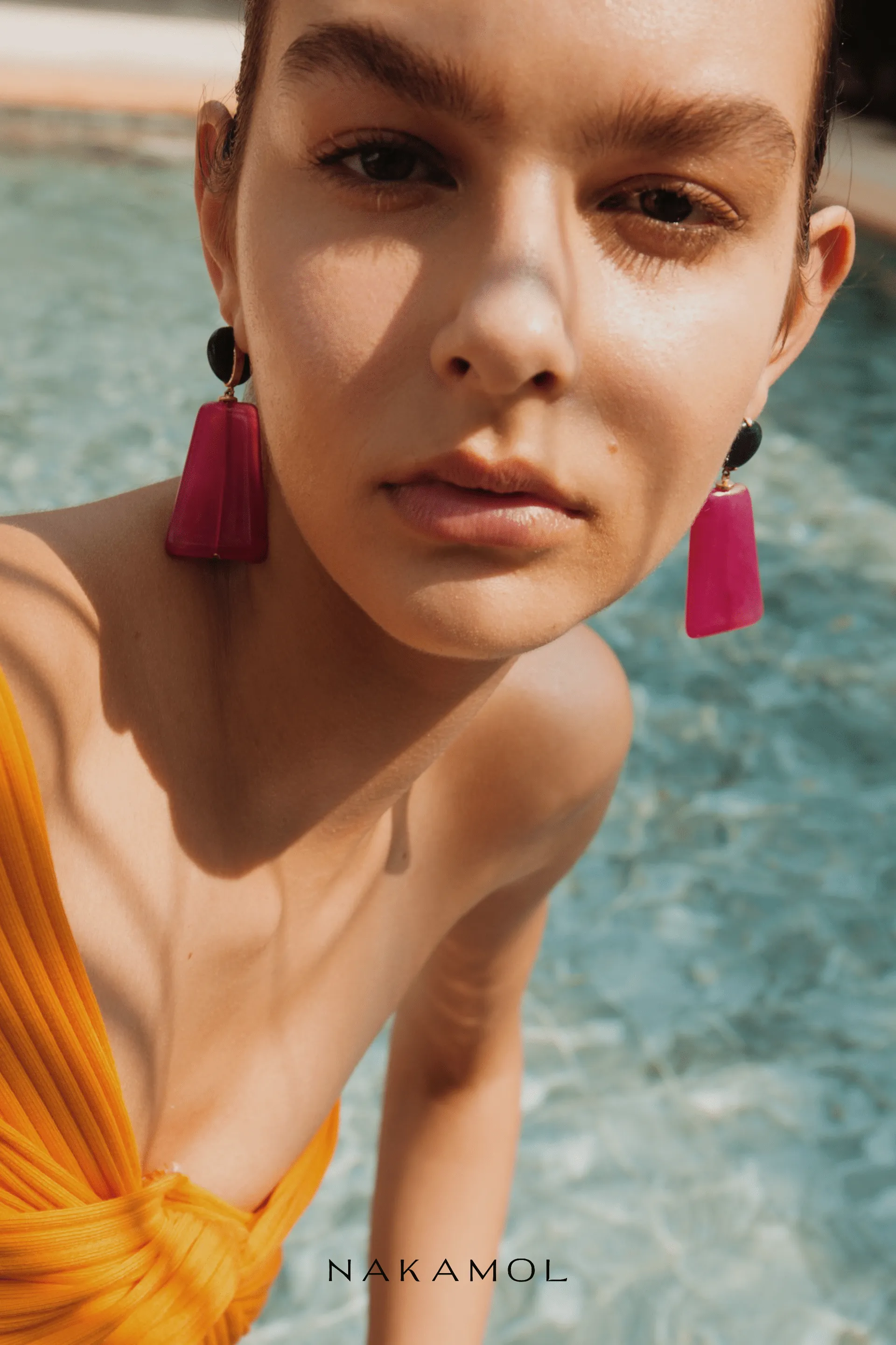 Geometric Fuschia Blue Drop Earrings
