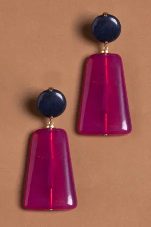 Geometric Fuschia Blue Drop Earrings