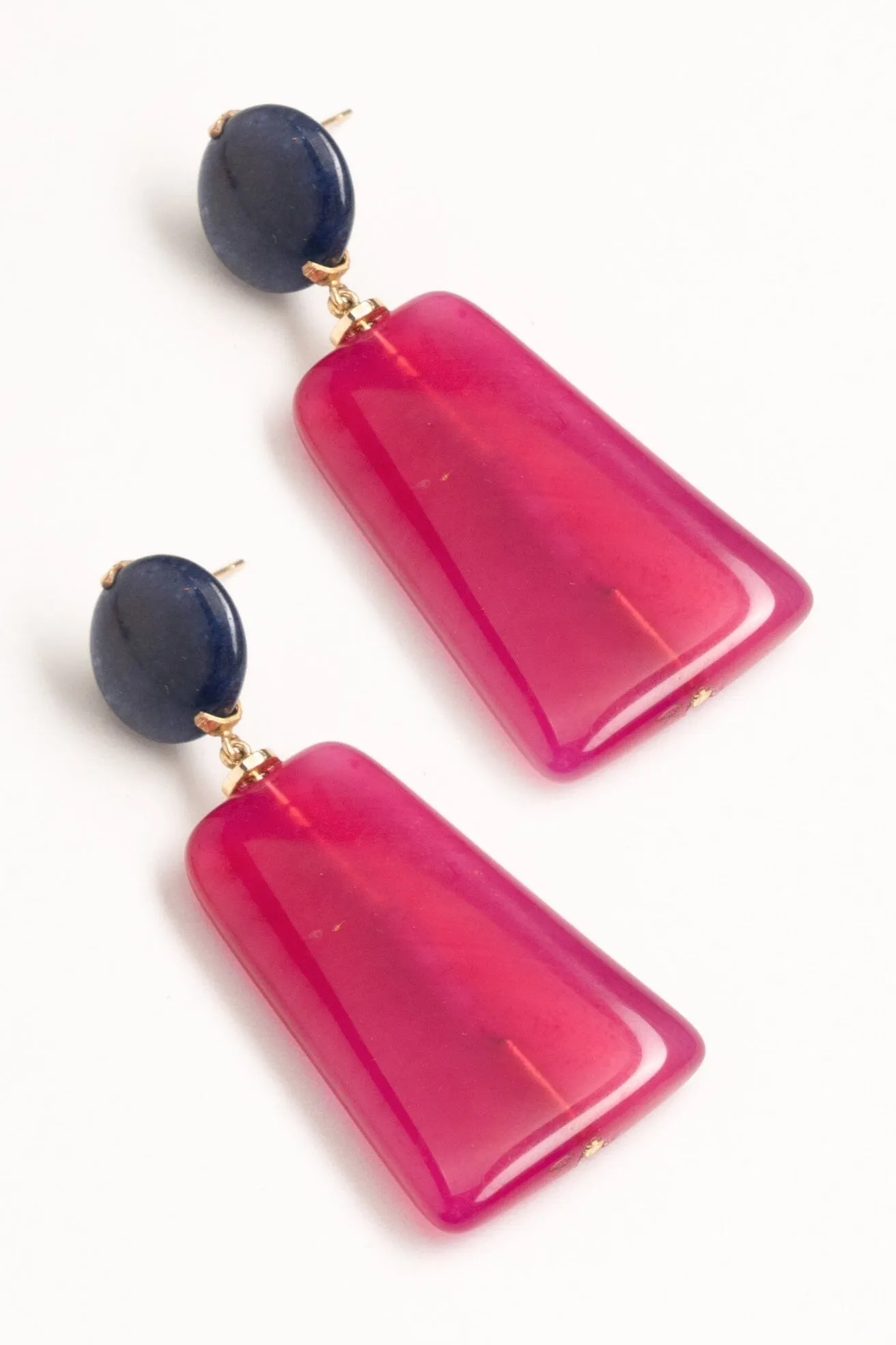 Geometric Fuschia Blue Drop Earrings