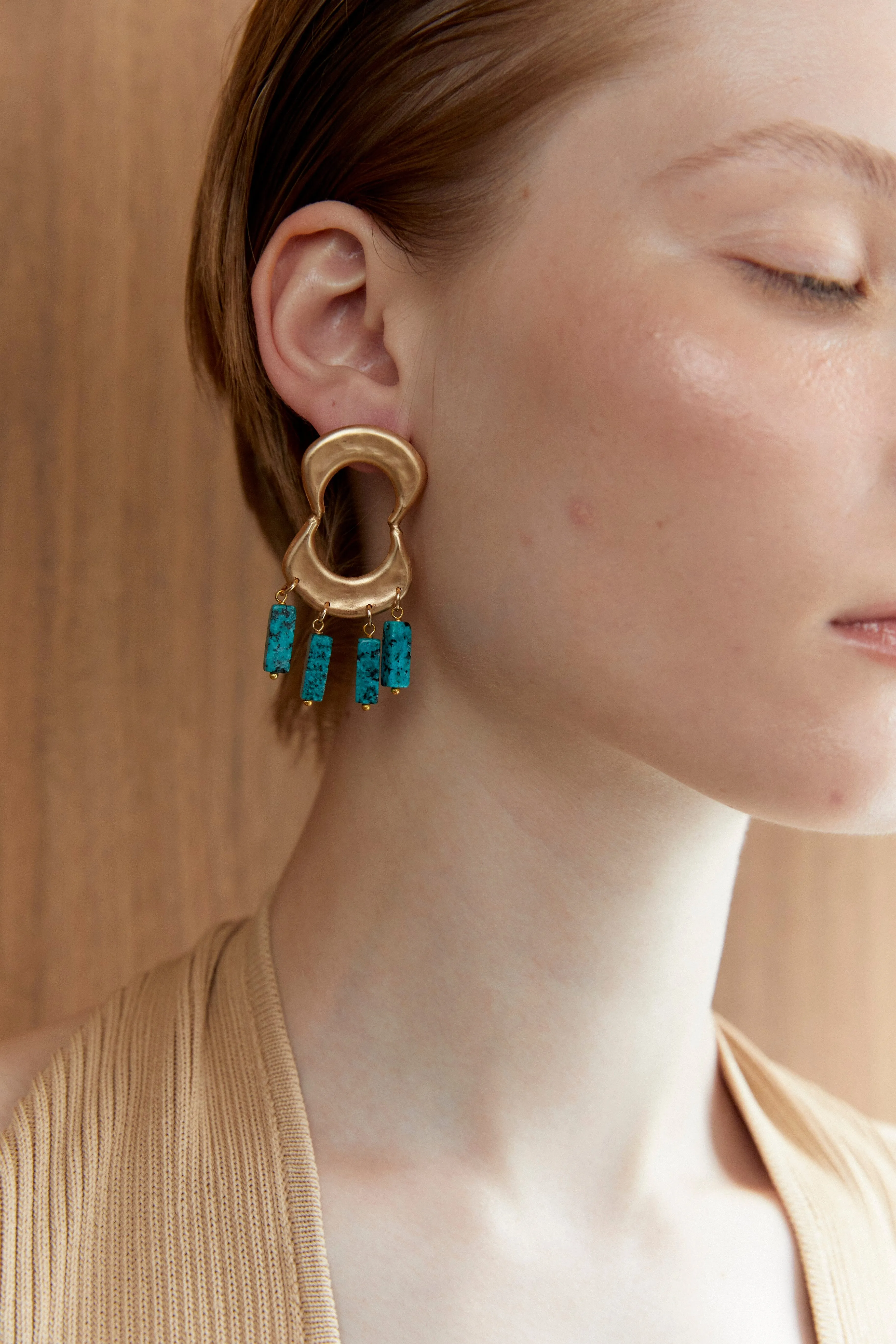 Geometric Gold Fringe Earrings