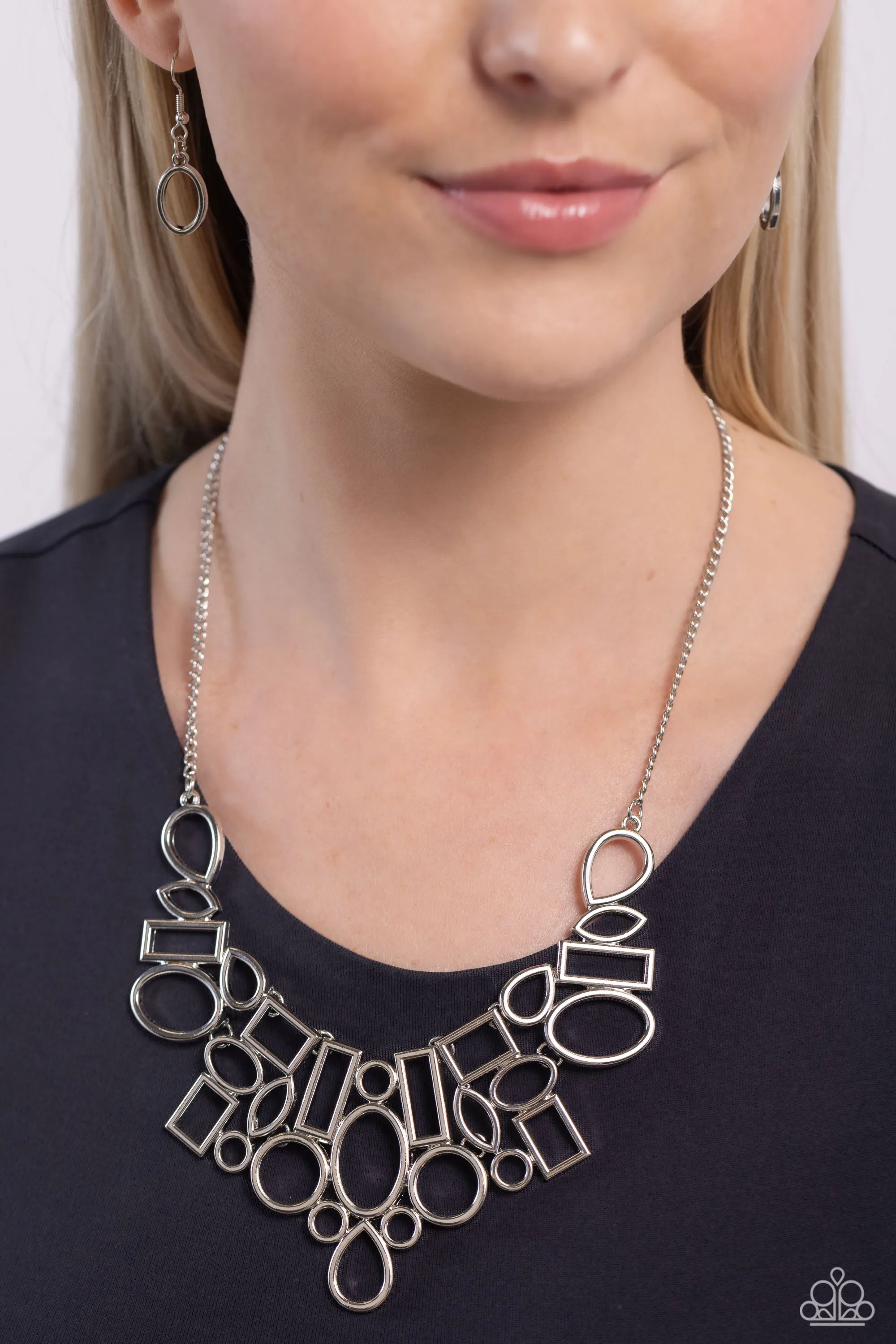 Geometric Grit Silver Necklace Paparazzi