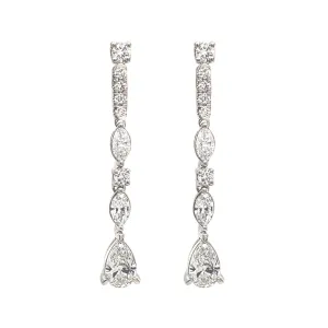 Geometric Lab-Created Diamond Round Marquise Shaped Dangle Drop Line Earrings in White Gold, 1.50 cttw