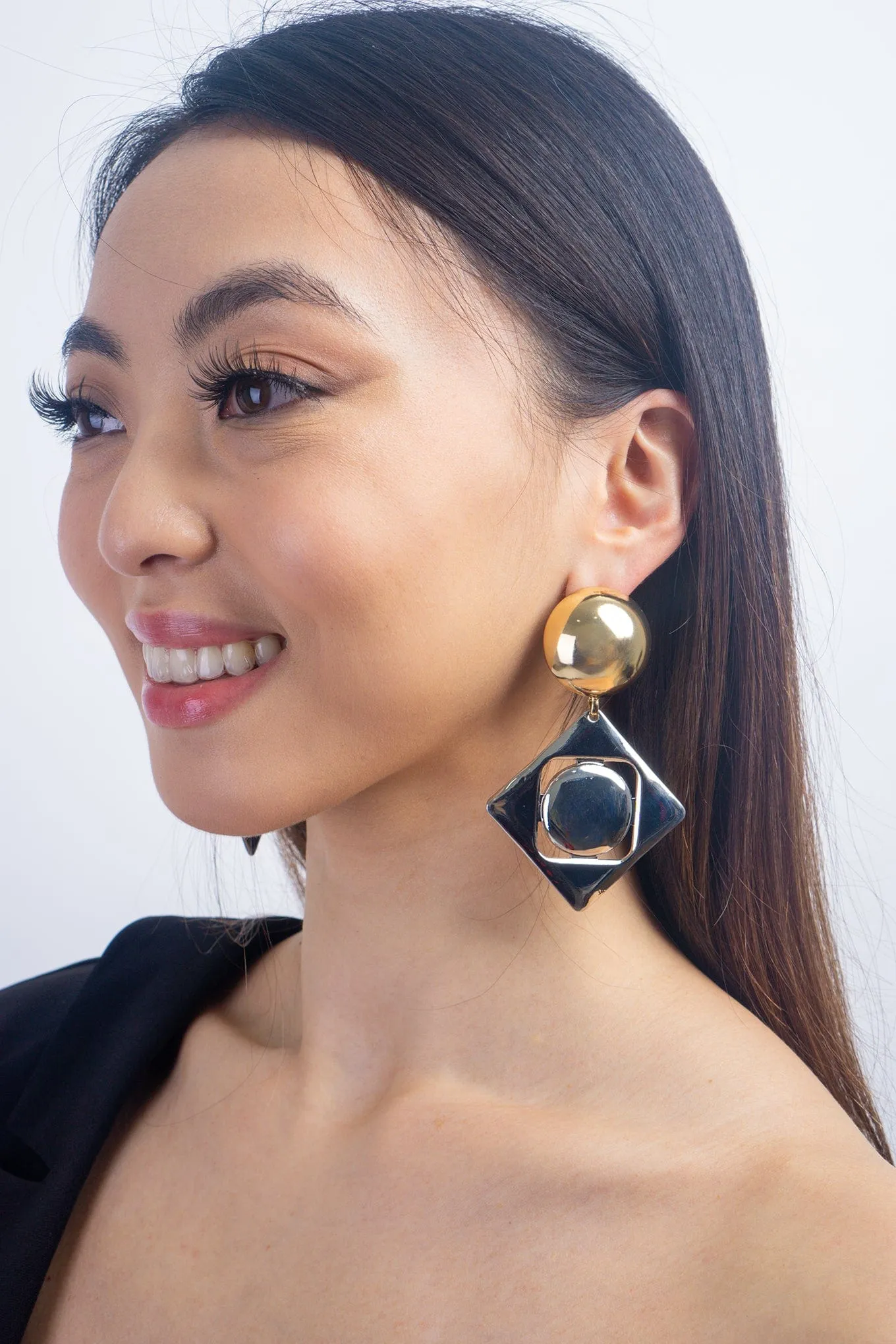 Geometric Square Diamond Two-Tone Earrings
