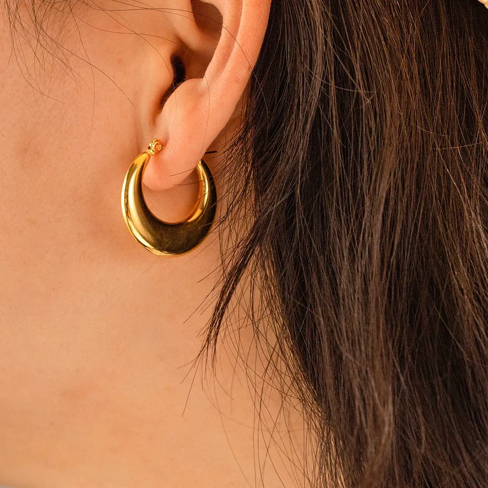 Geometric U-Shaped Stainless Steel Hoop Earrings