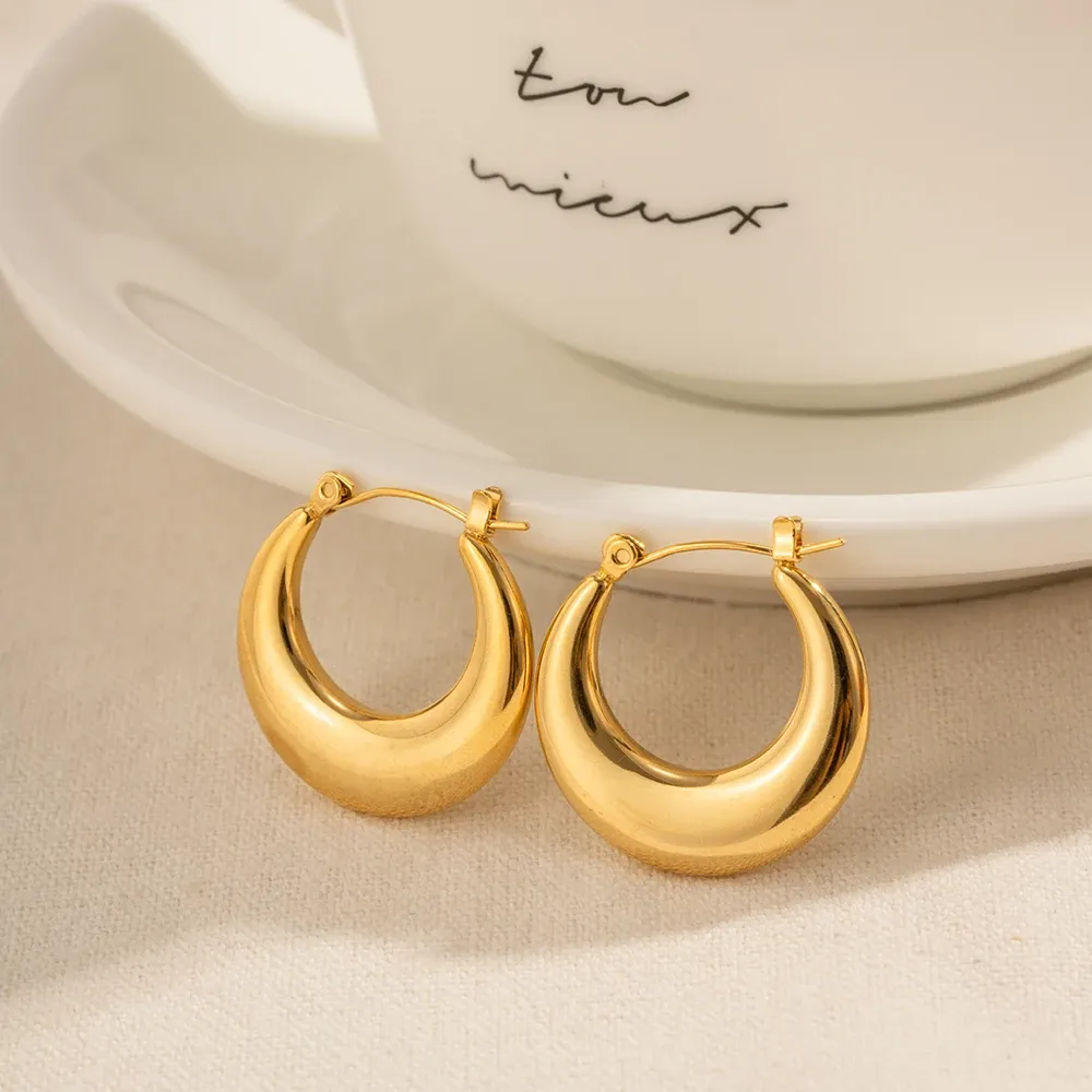 Geometric U-Shaped Stainless Steel Hoop Earrings