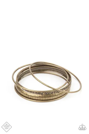 Get into Gear - Brass - Smooth, Hammered, Textured Paparazzi Bangle Bracelet - January 2021 Sunset Sightings