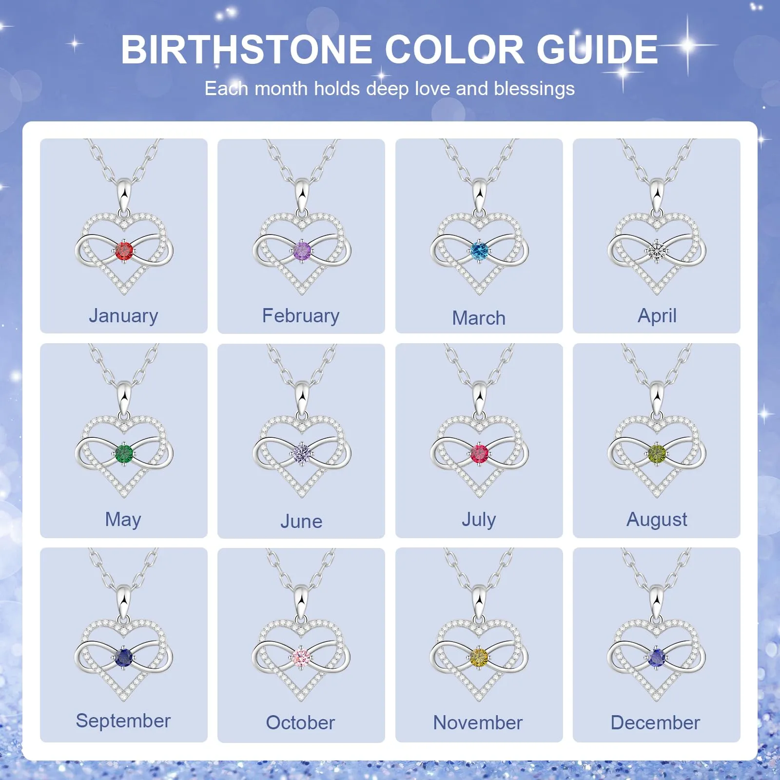 GETNEW Necklaces for Women, Birthstone Necklace with Infinity Love Heart Pendant, 925 Sterling Silver Necklace Anniversary Birthday presents for Wife, Her, Mom