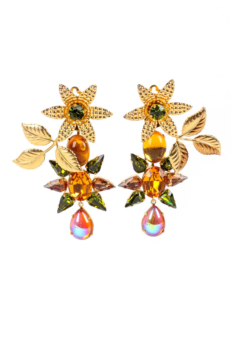 Gilded Flower Crystal Drop Earrings