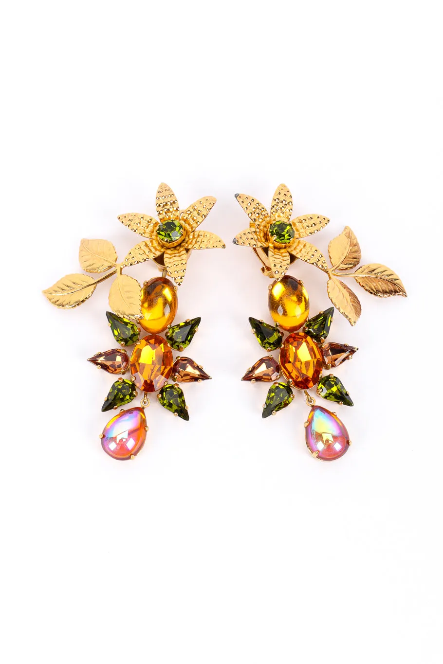 Gilded Flower Crystal Drop Earrings