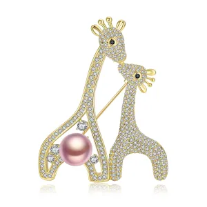 Giraffe Family Edison Pearl Brooch