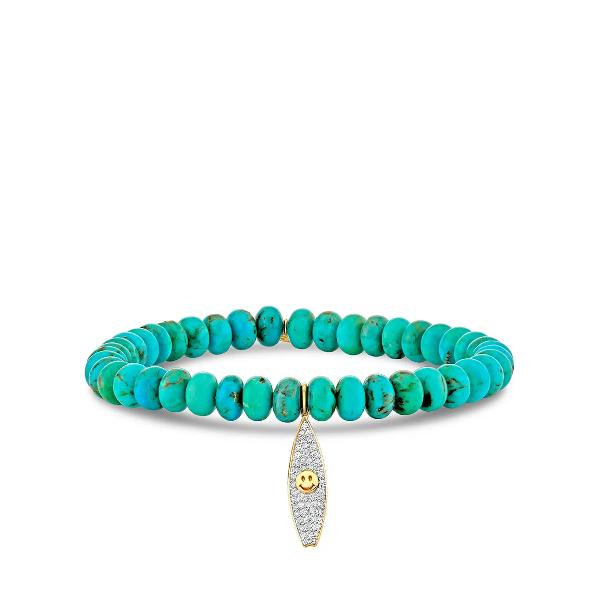 Gold & Diamond Happy Face Surfboard on Turquoise
