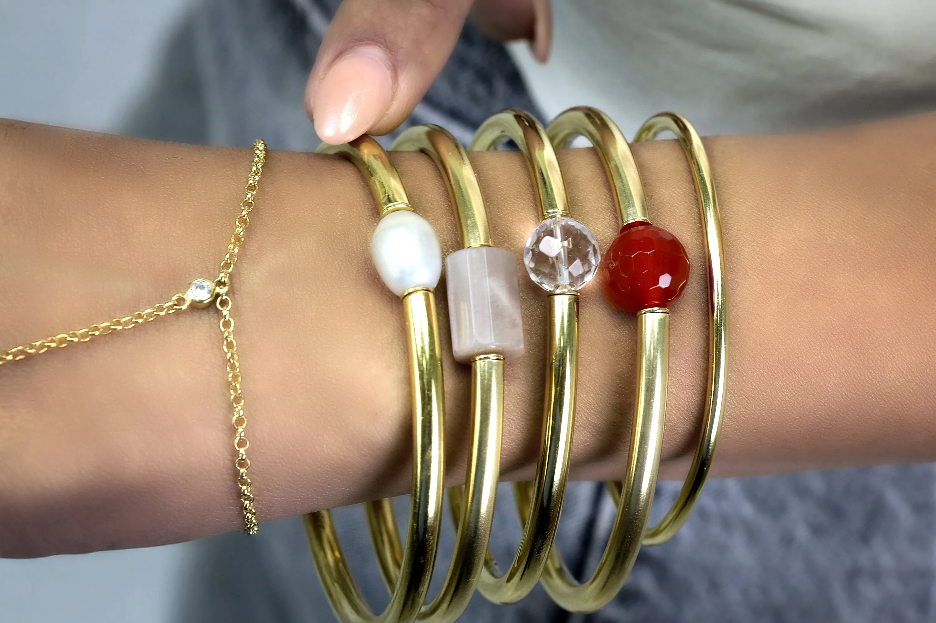 Gold Bangle Sunstone Bracelet