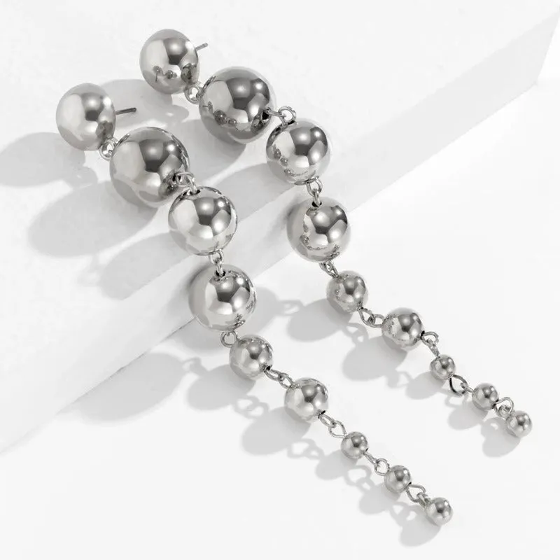 Gold Beads Ball Dangle Earrings for Women Anniverssary Jewelry