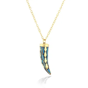 GOLD-BLUE HORN PENDANT NECKLACE  #KBI-NL-A2747GT (QB9)