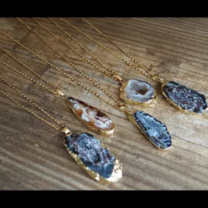 Gold Druzy Pendant Necklace