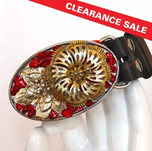 Gold Flower on Red Blanket Belt Buckle
