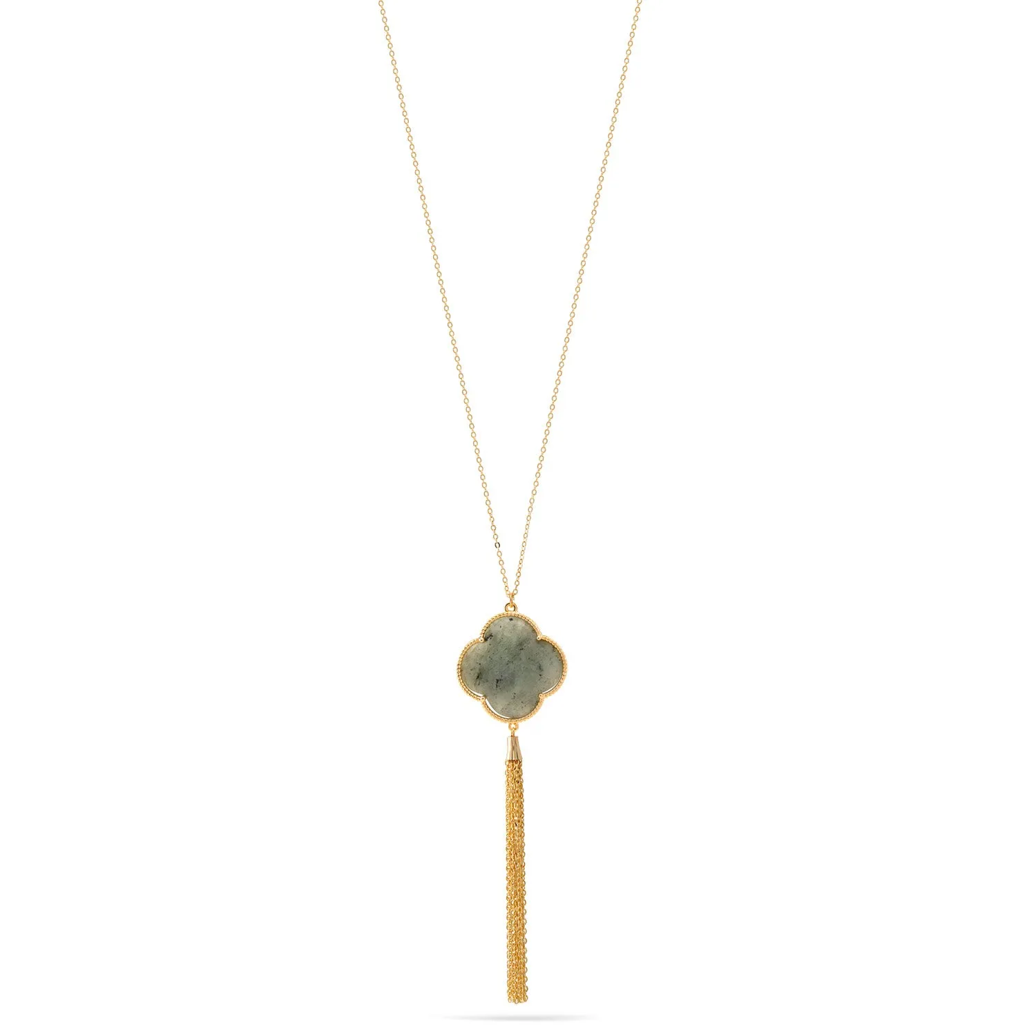 GOLD GREEN MARBLE STONE PENDANT TASSEL NECKLACE #HNN89954GDBK (FG4)