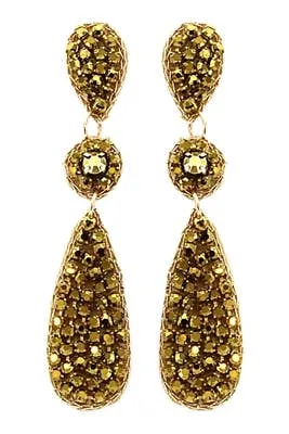 Gold Metal with Rhinestone Geometric 3 Drop 2" Earring