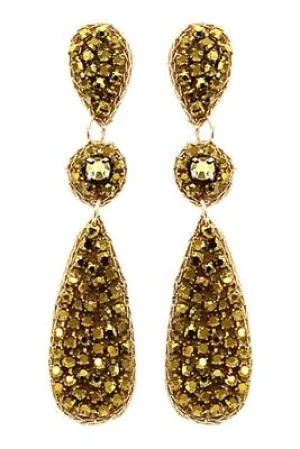 Gold Metal with Rhinestone Geometric 3 Drop 2" Earring