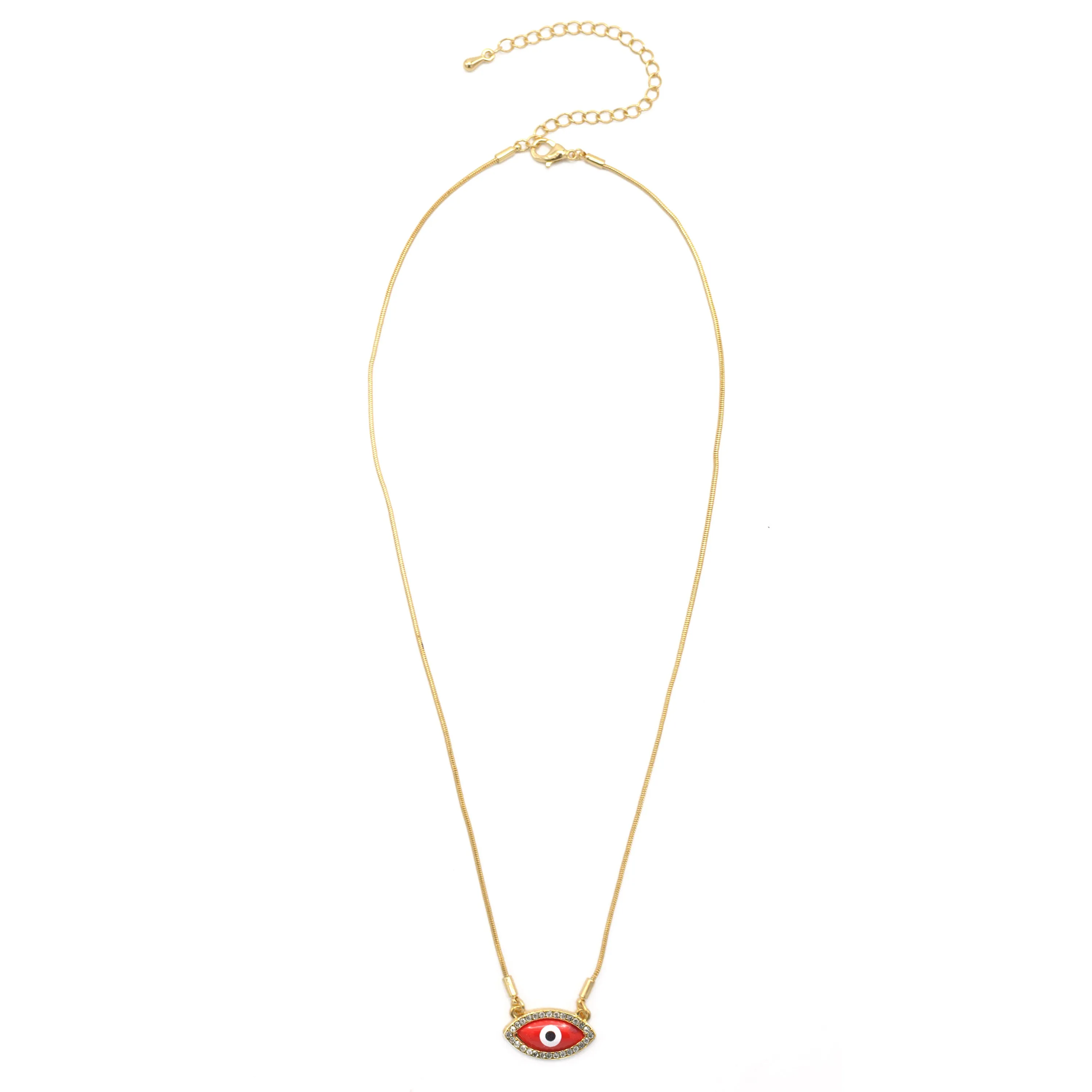 GOLD RED EVIL EYE PENDANT SHORT NECKLACE # HNN90663GD(LD16)