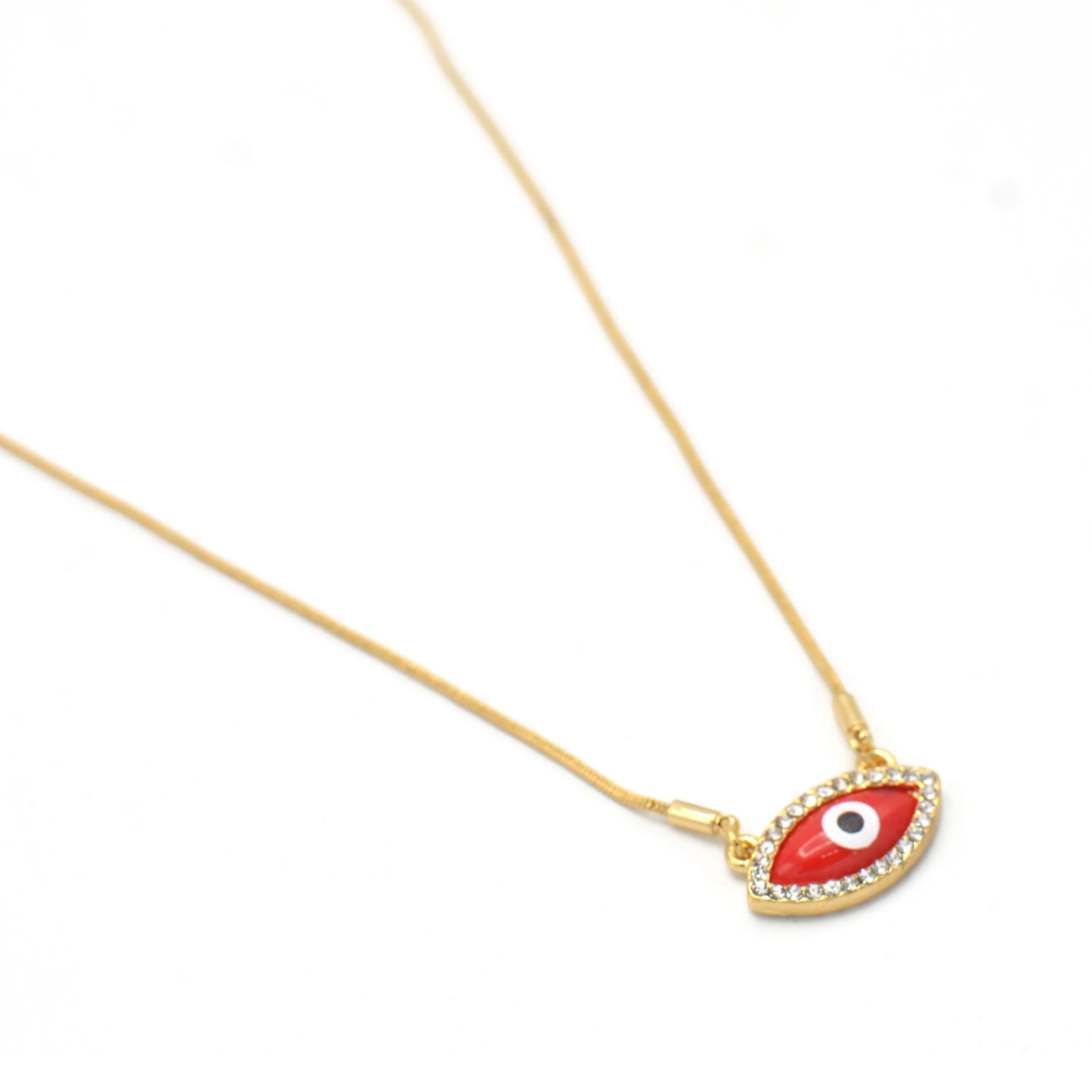 GOLD RED EVIL EYE PENDANT SHORT NECKLACE # HNN90663GD(LD16)