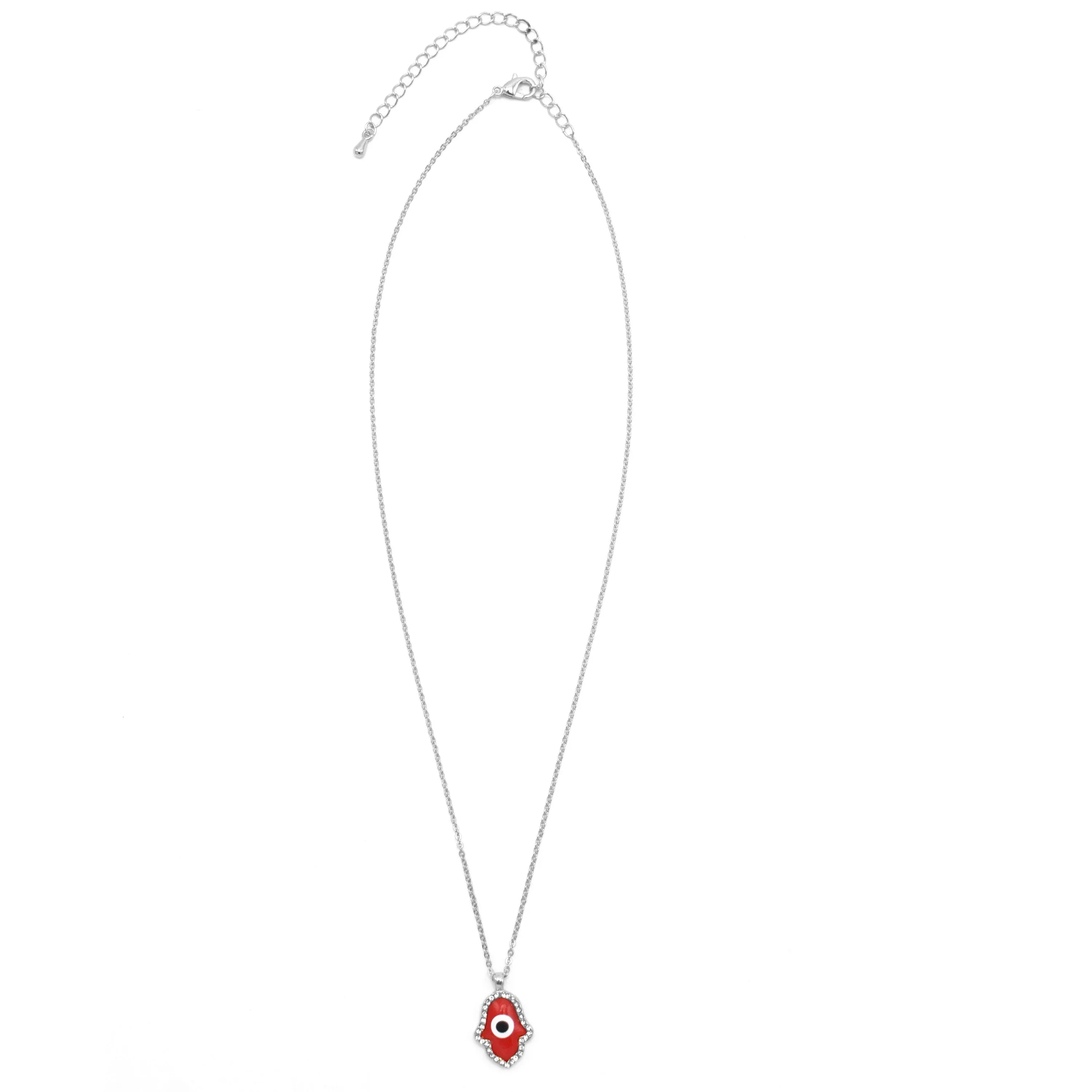 GOLD RED HAMSA HAND PENDANT SHORT NECKLACE  # HNN90662RD(LF16)